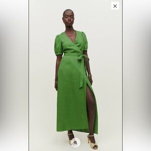 Reformation Kelly Green Weiss Linen Dress XS